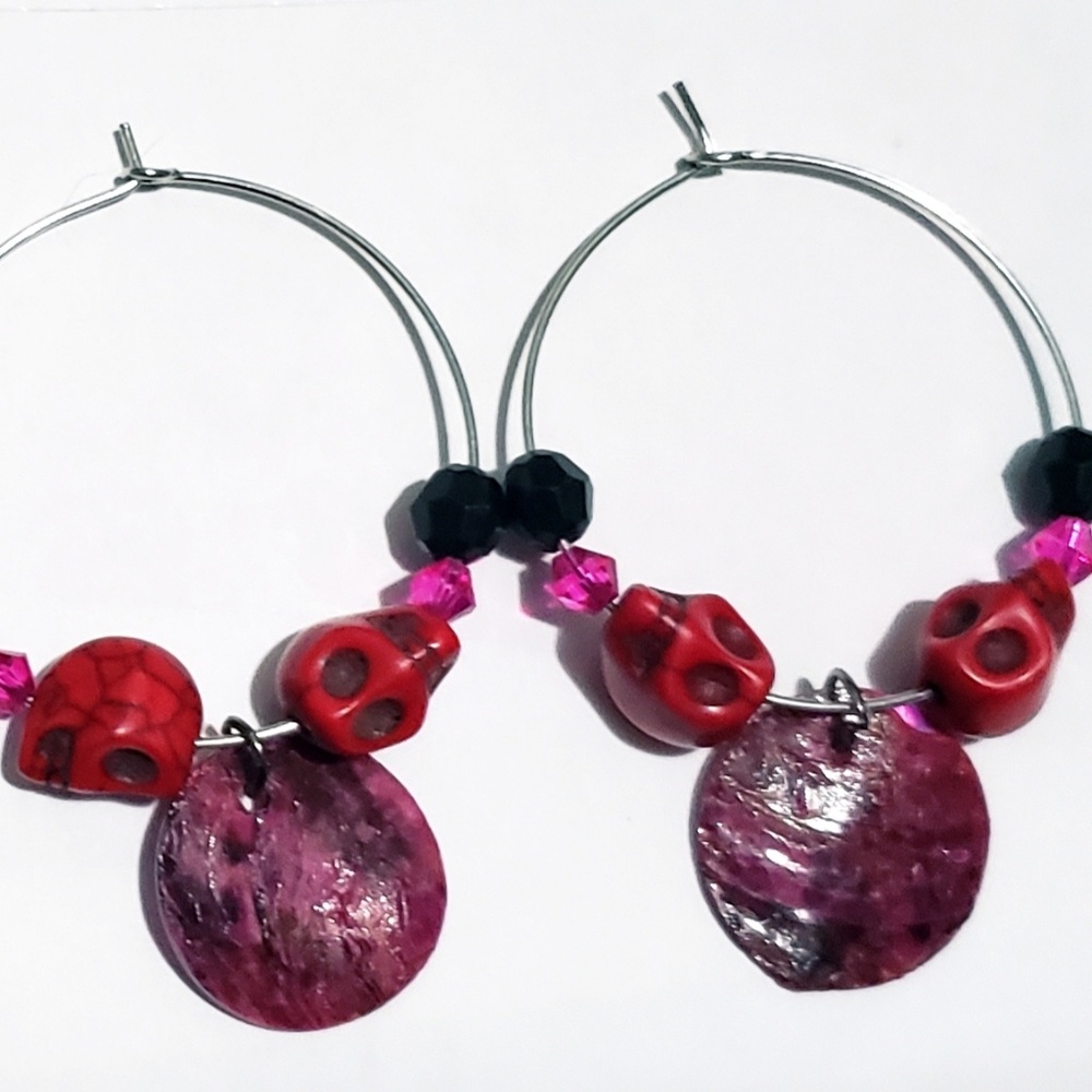 Red skull hoop earrings
